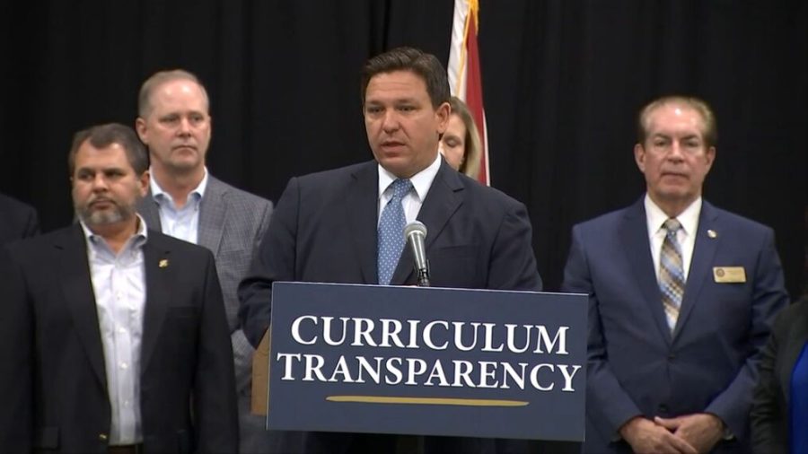 Governor Ron DeSantis speaks at a press conference
promoting his policies on education.