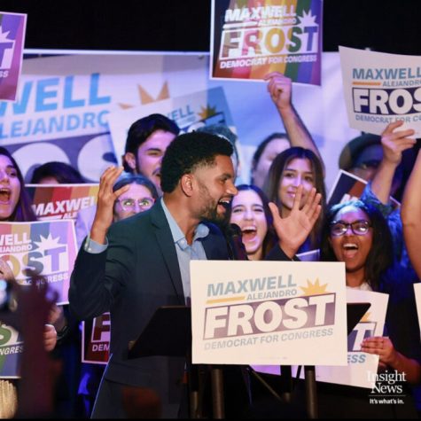 Maxwell Frost giving his acceptance speech the night of the 2022 Midterms elections as District ten’s first Gen Z member of Congress.
