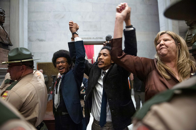 Photo+from+Politico+of+the+Tennessee+three+who+were+up+for+expulsion+for+protesting+on+the+House+floor.+Only+the+two+to+the+left+were+expelled.%0A