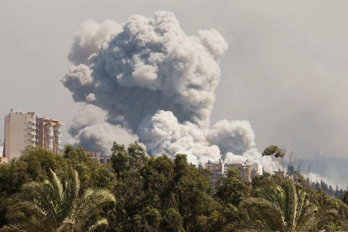 Smoke billows over southern Lebanon following Israeli strikes, amid ongoing cross-border hostilities between Hezbollah and Israeli forces, as seen from Tyre, southern Lebanon, Monday, September 23. (Credit: REUTERS, Aziz Taher)