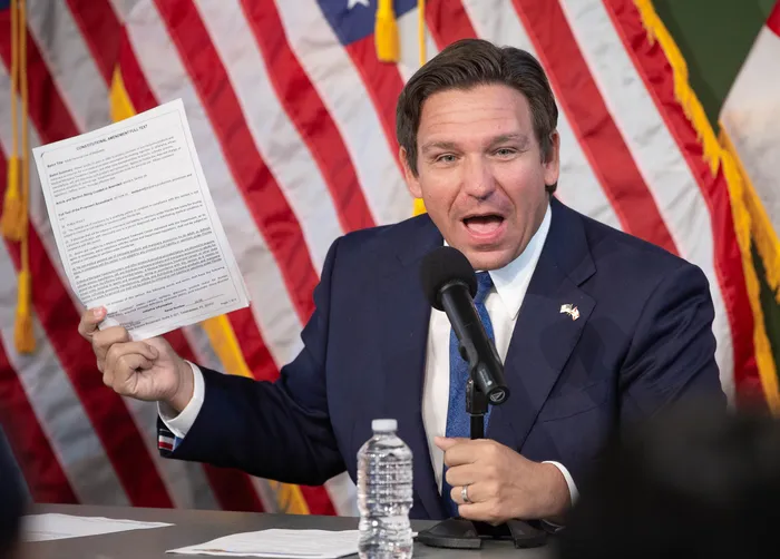 Governor Ron DeSantis speaks out against Amendment 4 earlier this year.