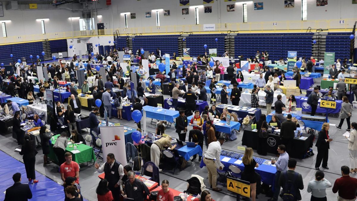 Students gathered in the gymnasium for the fair.