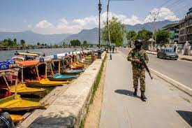 An Indian soldier on the bank of Dal Lake in Srinagar, India.