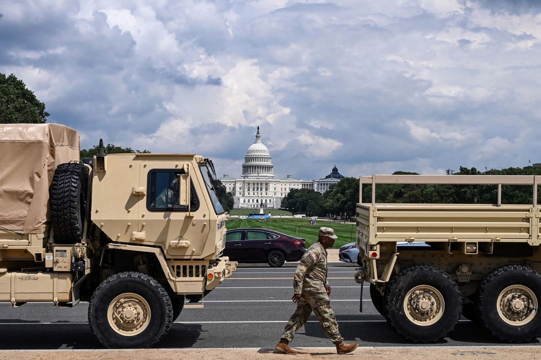 National Guard seen on the National Mall, a popular tourist spot.