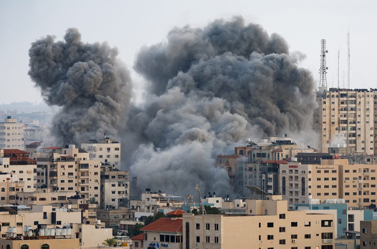 A smoke cloud rises in Gaza following Israeli strikes on October 9th, 2023.